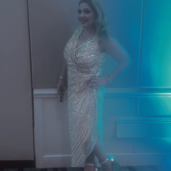 Mac Duggal Gold sequin High Low Dress - Picture 5 of 12